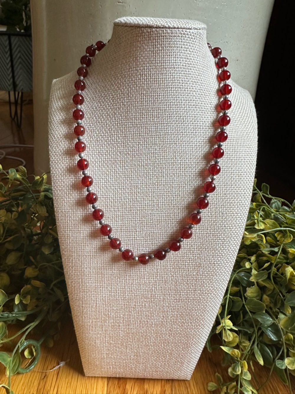 Genuine Carnelian Sterling Silver Beaded Necklace